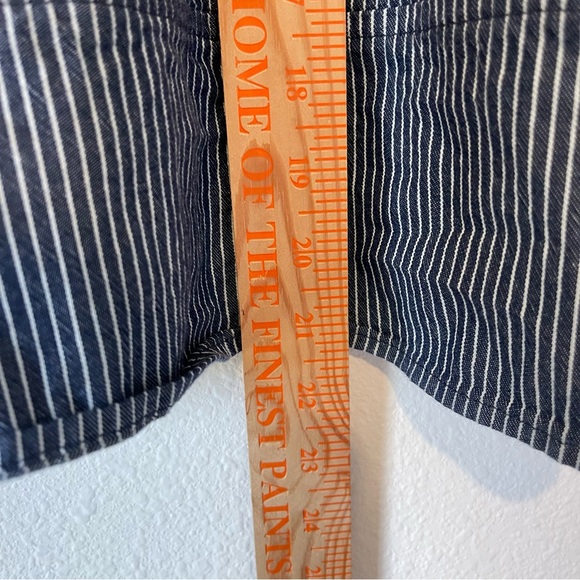 Loft Striped Denim Top sz Large Blue Bows Puff Sleeve Cottage Cropped Chambray - Picture 5 of 7